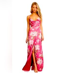 NEW Lulu’s Love of Romance Pink White Floral Maxi Dress Prom Wedding Size Large